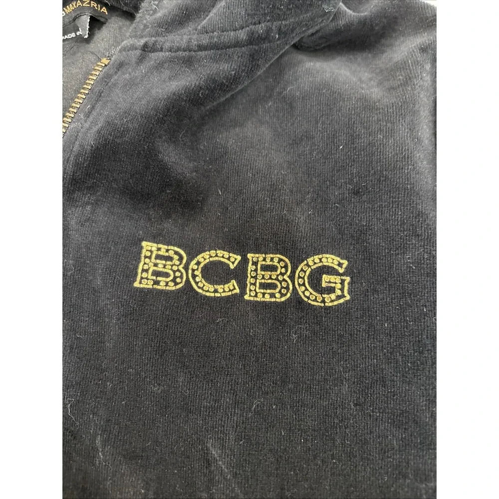 BCBGMAXAZRIA  Velour Rhinestone Full Zip Hoodie Jacket Bling Black Med